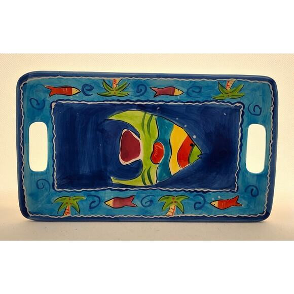 PLATTER/SERVING TRAY/TRINKET DISH-Ceramic-Tropical-Fish-Blue-11.5 in X 6.5 in - Picture 7 of 10